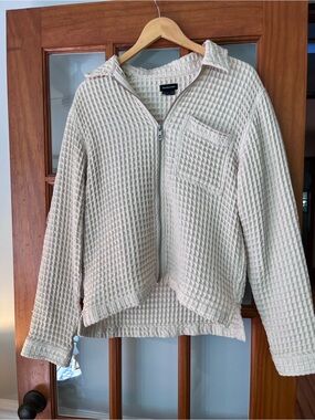 Urban Outfitters Cream Waffle-Knit Lightweight Shirt Jacket